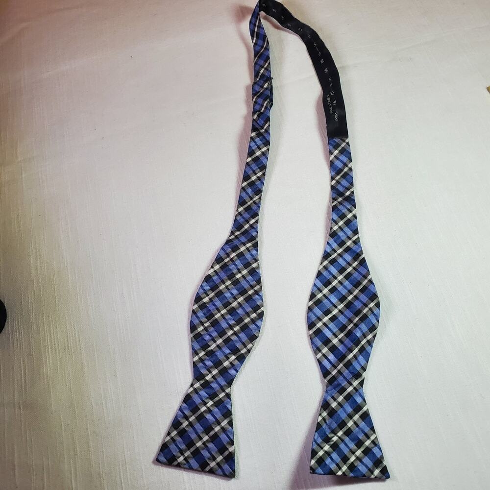 Croft & Barrow Mens Silk Bow Tie Blue Yellow Plaid Tuxedo Suit Bowtie Classic